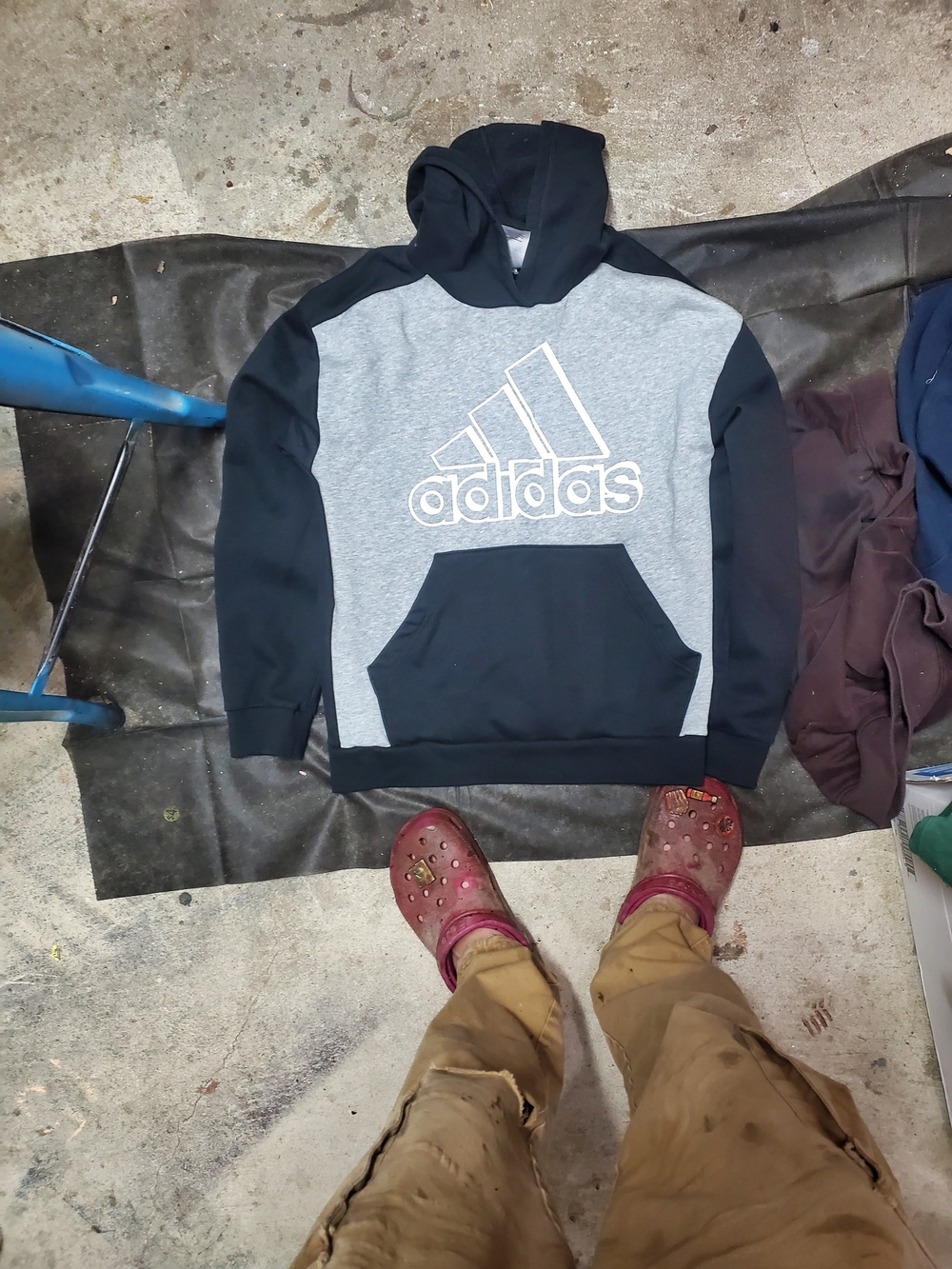 adidas Gray and Black Logo Pullover Hoodie